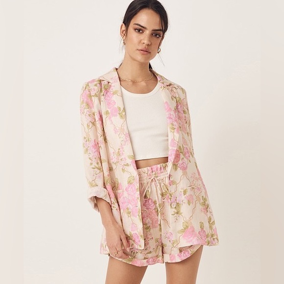 Spell Jackets & Blazers - Spell Pink Floral Linen Blend Blazer